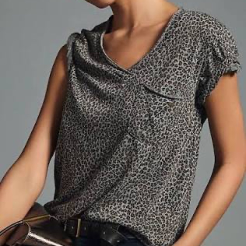Classic V neck t shirt by T. La for Anthropology in leopard print, size small